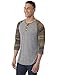 Alternative Mens Printed Eco Jersey 3/4 Raglan, Eco Grey/Camo, Large