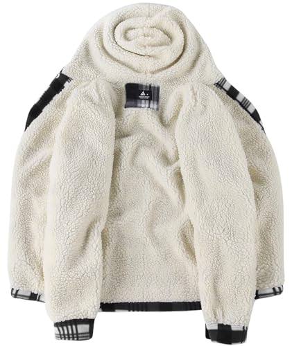 SCODI Men's Flannel Shirt Jacket Fleece Sherpa Lined Plaid Jackets Coat Full Zip Up Hoodie Winter Outwear
