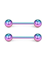 Ruifan - Piercing para pezón con bola de cristal de calibre 16 y barra recta de acero inoxidable