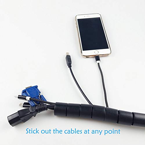 78Inch Cable Sleeve, 0.8" Diameter Flexible Cord Bundler Wire Organizer, Wrap Cable Management System for PC TV Computer Cinema, Black