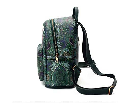 vismiintrend forest print pu leather green backpack handbag for women/girls