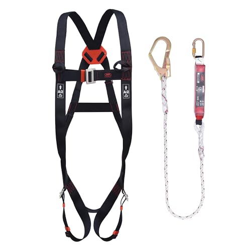 JSP SPARTAN Fall Arrest Kit - Black - One Size - Height Safety - Harness & Lanyard - Working at Height - EN 361 & EN 355