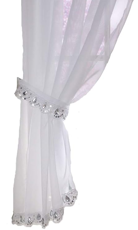 Glitzy Sparkle Jewelled Ready Made Crystal Sequin Trim Voile