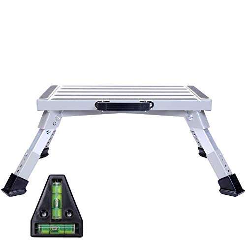 Homeon Wheels Stable RV Steps Adjustable Height Aluminum Folding Platform Step with Non-Slip Rubber Feet, Reflective Stripe, Handle, RV T Level, More Stable Up to 1000 lbs 16.5" x 12.2" RV Step Stool
