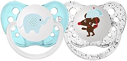Ulubulu Expression Pacifier Set for Boys, Elephant and Mouse, 0-6 Months