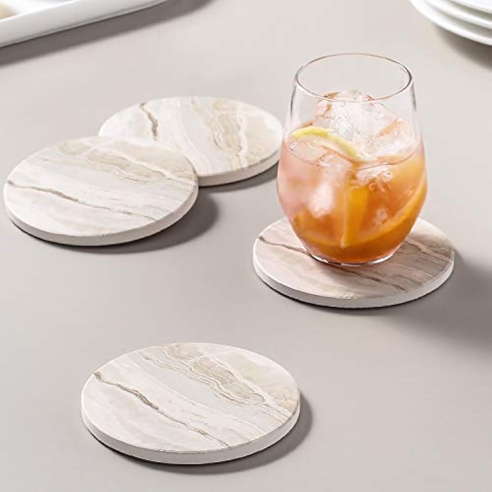 6 Pieces Ceramic Drink Coasters, Absorbent Stone Set, Marble Surface