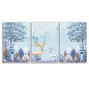 3 Piece Canvas Wall Art for Living Room Bedroom Home Artwork Paintings Graceful Deer in The Forest Ready to Hang - 16"x24" x 3 Panels