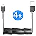 Coiled Phone Cable for Car(4 Feet, 1.2 Meters), Retractable Car Charger Cable - Black