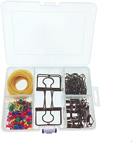 SIX VANKA Assorted Binder Clips, Paper Clips, Rubber Bands, Black Metal Pen Holder Clip-Office Supplies