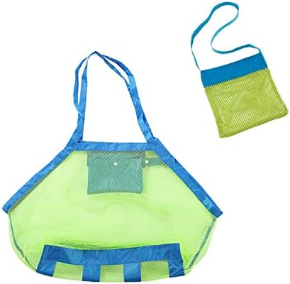 GikPal 2 Pack Beach Mesh Tote Bag – M &amp; XL Size Beach Necessaries/ Beach Toys/ Shell Bag/ Toys Bag Stay Away from Sand &amp; Water, Perfect for Holding Toys, Balls, or Other Beach Items, Green