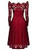 MISSMAY Women's Vintage Floral Lace Long Sleeve Boat Neck Cocktail Party Swing Dress (Small, A-red)
