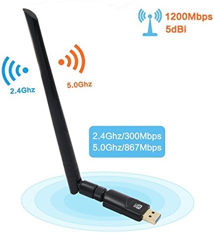 USB Wifi Adapter 1200Mbps, USB 3.0 Wireless Network Wifi Dongle with 5dBi Antenna for PC /Desktop/Laptop/Tablet,Dual Band 2.4G/5G 802.11 ac,Support Windows 10/8/8.1/7/Vista/XP/2000, Mac OS