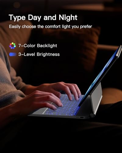 Inateck Magnetic Keyboard Case for iPad 10th Generation 10.9 inch/11th Generation 2025 A16 11 inch, Floating Stand, 7-Color Backlighting, with Touchpad, KB09119-10,white