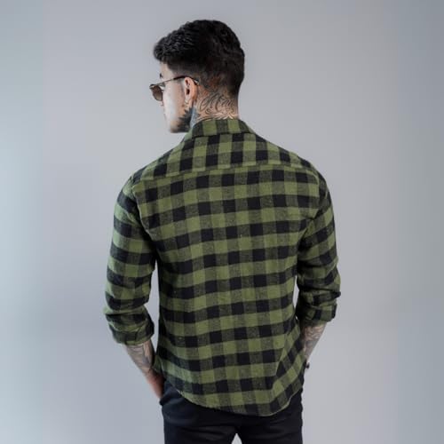 Camisa Masculina Xadrez Manga Longa Gola Italiana Ajuste Regular Confortavel Elegante