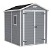 KETER Manor 6x8 Foot Large Resin Outdoor Shed Kit for Lawn Mower and Bike Storage, 6 by 8, Grey & White
