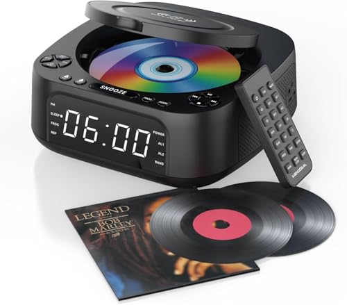 MONODEAL Portable CD Player with Wireless Charger for Phone, Portable CD Player Bluetooth and FM Radio for Home, Remote Control, Large Display, Alarm Clock, SleepTimer