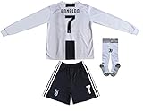 GamesDur 2018/2019 Cristiano Ronaldo #7 Home Long Sleeve Juventus Soccer Kids Jersey & Short Set Youth Sizes (Home, 8-9 Years)