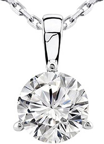 0.5 1/2 Carat Platinum Round Diamond Solitaire Pendant Necklace 3 Prong J-K Color I2 Clarity 16" 14K White Gold Chain