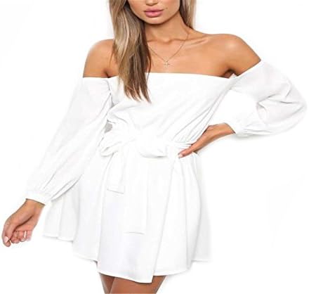 CYimejo Elegant Women's Word Shoulder Strap Chiffon Mini Black White Clothing White White XL