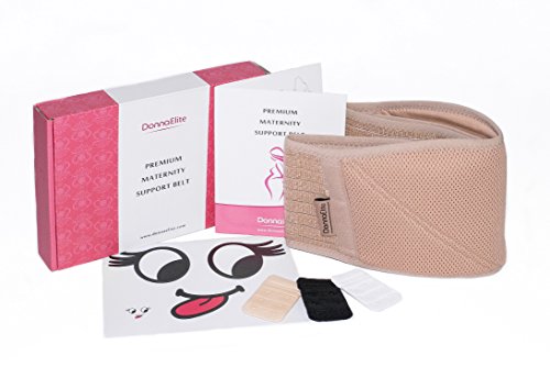 Premium Maternity Support Belt & Bra Extender & Belly Sticker Bundle by DonnaElite - Breathable Pregnancy Band, Cotton lining - Lower Back and Pelvic Pain Relief - One Size
