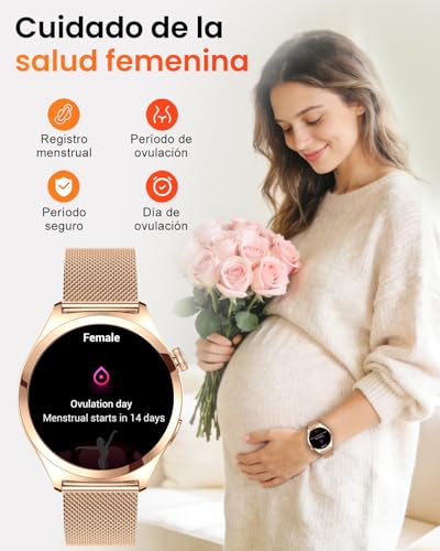 Fitonme Women's Smart Watch Calls, 1.27 Inch HD Curved Screen, SpO2 Sleep Heart Rate Monitor, 120+ Sports Modes, Waterproof IP68, Women's Smartwatch for Android iOS (Rose Gold)