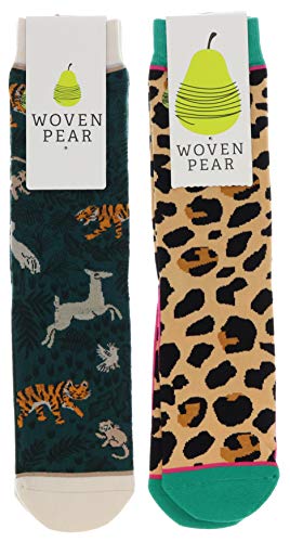 Woven Pear Women's Wild Thing Animal Theme Crew Socks (2Pr), Cotton Blend - Thumbnail 4