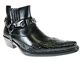 Alfa Men's M1084 Ankle High Westren Cowboy Boots Metal Chain and Harness