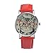 Womens Quartz Watch COOKI Clearance Cat Analog Female Watches Lady Watches on Sale Leather Watch-H78 (Red)