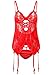YKSH Women 4 Pcs Sexy lace Lingerie Garter Belts Corset teddy bodysuits Bodystocking,Red, One Size