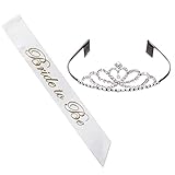 HXG 35 Bride to Be Sash and Tiara: Elegant Metal Alloy and Rhinestone Tiara | Stylish White Satin Bride to Be Sash with Gold Lettering | Bachelorette, Bridal, Wedding Party Accessories