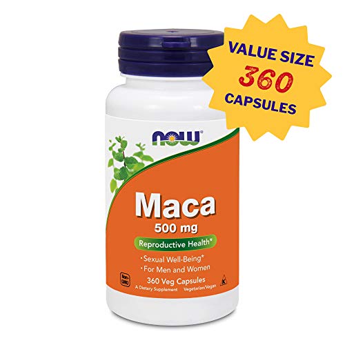 Now Foods Maca (Lepidium meyenii) - 500 mg,360 Vegan Capsules - High Potency Maca Root Supplement, Libido Enhancer, Fertility Booster - Vegetarian, Kosher - 360 Servings