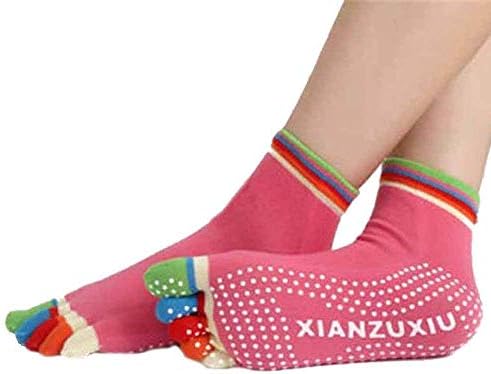 Harivar Mart Womens 5-Toe Colorful Yoga Gym Non Slip Massage Toe Socks Full Grip (1 Pair)
