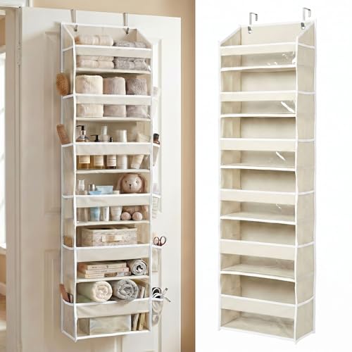HOMELUX THEORY UPGRADED 6 Tiers Over The Door Organizer Hanging - 100D EXTRA THICK & 50lbs HUGE CAPACITY, 12 Side Mesh Pockets Over The Door Shoe Organizer, Hanging Closet Organizer (Ivory, 1pc)
