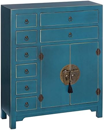 Meuble D Entree 2 Portes 8 Tiroirs Bleu Meuble Chinois Pekin L 73 X L 26 X H 90 Neuf Amazon Fr Cuisine Maison