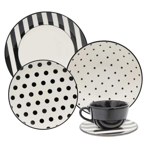 Aparelho de Jantar e Chá 30 Peças Oxford Unni Stripes And Dots