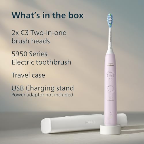 Philips Sonicare 5950 Series Electric Toothbrush, with Pressure Sensor, for Sensitive Gums, 6 Brushing Settings, SmarTimer, BrushPacer, 21-day Runtime, Travel Case, Light Pink, HX7132/03