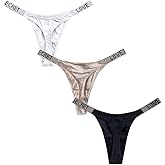 4UFIT Womens Sexy Rhinestone Thongs Low Waist High Cut Bikini Underwear Hipster T Back Panties