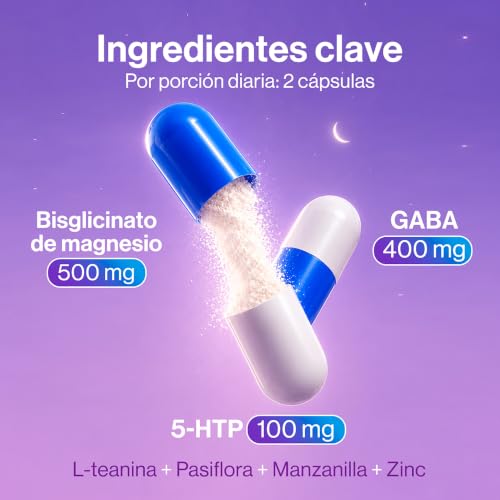 AMARTE LABS Fórmula Nocturna Sin Melatonina Magnesio Glicinato GABA 5HTP L Teanina Descanso y Relajación 60 Cápsulas