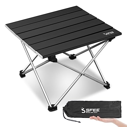 Sfee Folding Camping Table - Portable Table Pliante Camping Ultralight Aluminum Camp Table Lightweight Compact Roll Up Picnic Table for Outdoor Hiking BBQ Kitchen Fishing Beach with Carry Bag (Black)