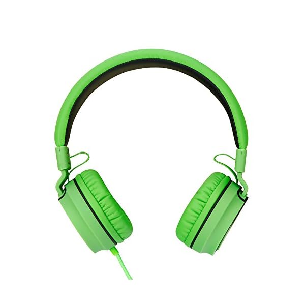 Rockpapa-952-Stereo-Foldable-Headphones-On-Ear-Adjustable-Headband-with-Microphone-for-Kids-Childrens-Adults-Tablet-Computer-Mobile-CDDVD-MP34-Black-Green Rockpapa Kids Headphones, 952 Childrens Headphones, Wired Headphones with Microphone, Foldable, Stereo Sound, 3.5mm Jack…