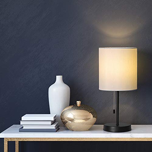 Nightstand Lamp, Contemporary Bedside Table Lamp, Black Metal Base Desk Lamp with Fabric Shade for Living Room, Bedroom, Office, College Dorm,Coffee Table - Thumbnail 6