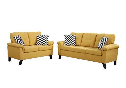 Poundex F6906 Bobkona Tyler Linen-Like 2 Piece Sofa and Loveseat Set, Citrus