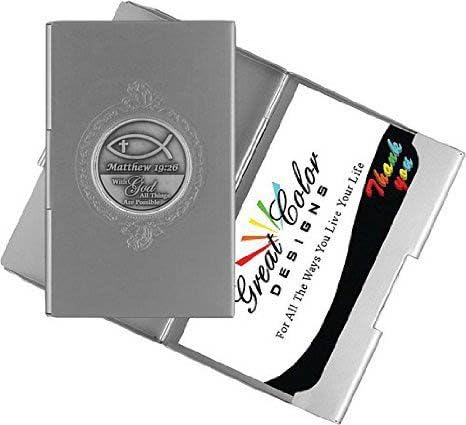 Matthew 19:26 With God All Things Are Possible Aluminum RFID Blocking Wallet Credit Business Card Holder Bible Verse Emblem - Christian Fish