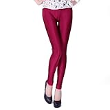 HDE Women's Shiny Leggings Solid Color Vibrant High Waist Fashion Stretch Pants