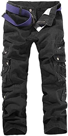 Gaok Men's Cotton Washed Multi Pockets Military Cargo Pant Trousers-black-US 34/Tag 36