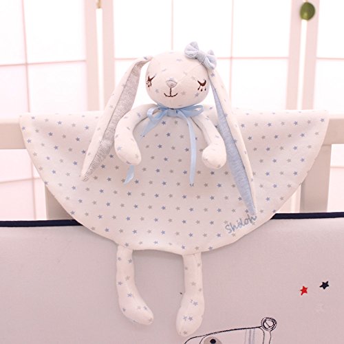 SHILOH Baby Pure Cotton Security Blanket Snuggle Comfort Gift 14 inch Diameter, Dancing Bunny, Blue