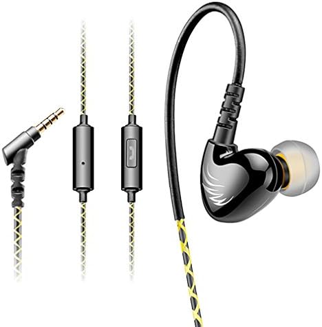 Cosomic In ear headphones wired earphones stereo earbuds bass Noise Cancelling headsets Button Control with Microphone and Secure EarhooksFor Running GYM (Black)