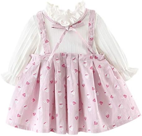 Girls Dresses Baby Toddler Kids Long Sleeve Ruffle Printed Bow Clothes Outfit for 0-2 Years