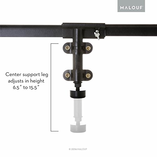 MALOUF Structures Hook-on Metal Bed Rails with Center Bar and Adjustable Height Support Foot, Twin/Full, Black