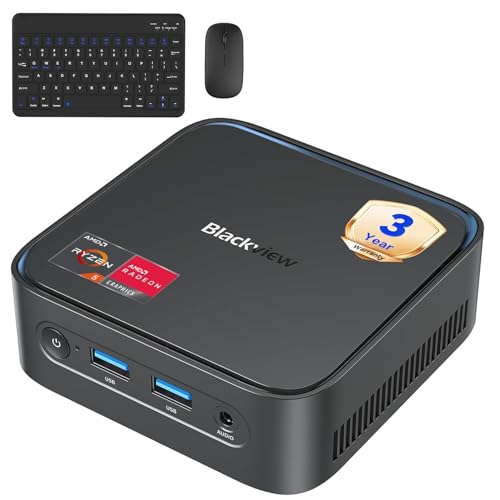 【3 Years Guarantee】Blackview MP50 AMD Ryzen 5 Mini PC with Mouse and Keyboard, Radeon Vega 8 Graphics, Win 11 Pro, 16GB+512GB SSD, 4K@60Hz HDMI+DP/Double WiFi/USB 3.2 Mini Desktop Computer for Office